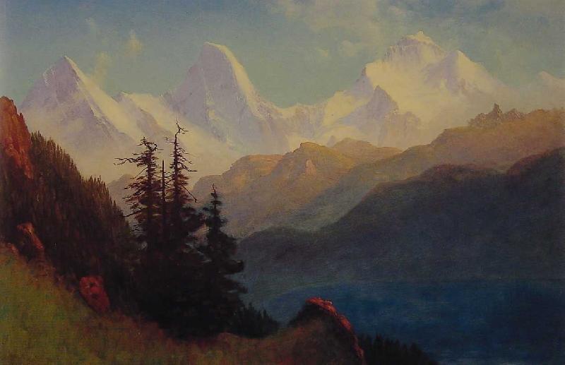 Albert Bierstadt Sunset Over a Mountain Lake oil painting picture